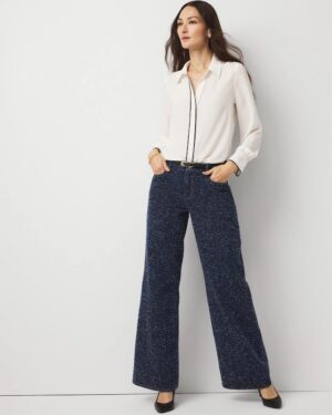 Boucle Mid Rise Wide Leg Jean