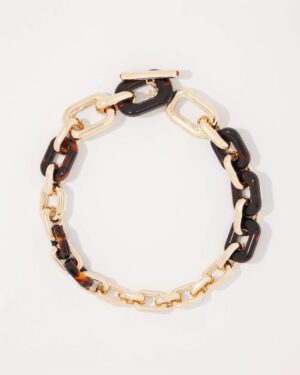 Gold and Tortoiseshell Link Toggle Necklace