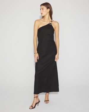Petite Linen-Blend One-Shoulder Column Dress