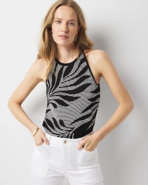 Palm Print Halter Sweater Tank