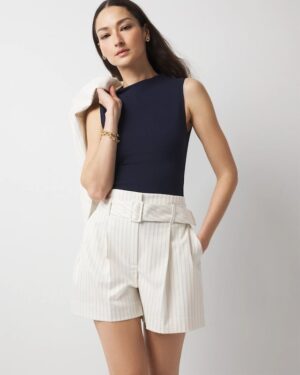 Extra High-Rise Pinstripe Belted Short