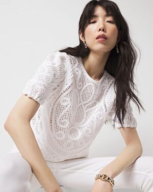 Petite Puff Sleeve Crochet Sweater