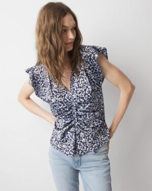 Ruched Front Flutter Sleeve Shell Top