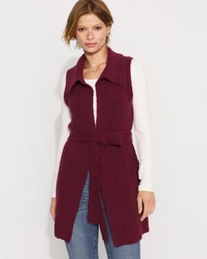Boucl?? Sleeveless Tie-Waist Sweater Vest