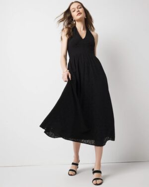 Eyelet Halter Midi Dress