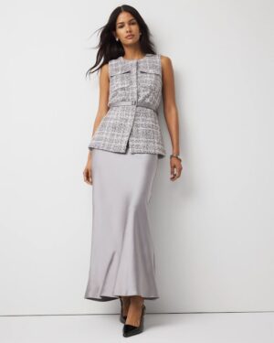 Petite Tweed Vest + Satin Maxi Skirt
