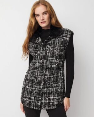 Faux Fur Sequin Tweed Vest