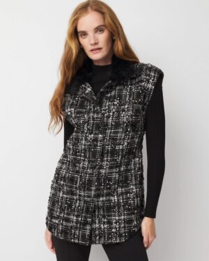 Faux Fur Sequin Tweed Vest