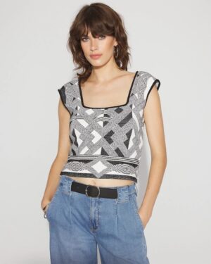 WHBM FORME Sculpt Stretch Geometric Jacquard Sweater Tank