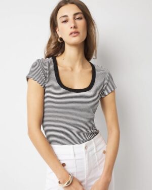 WHBMFORME Ribbed Stretch Scoop Neck Tee