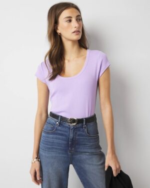 WHBMFORME Ribbed Stretch Scoop Neck Tee