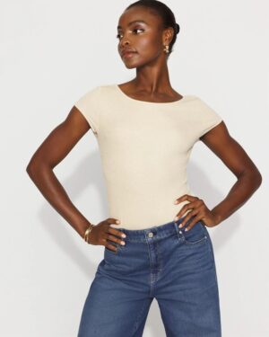 WHBM FORME Ribbed Stretch Metallic Tee